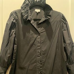 SAULE PARC Black puff arm/ruffle neckline blouse